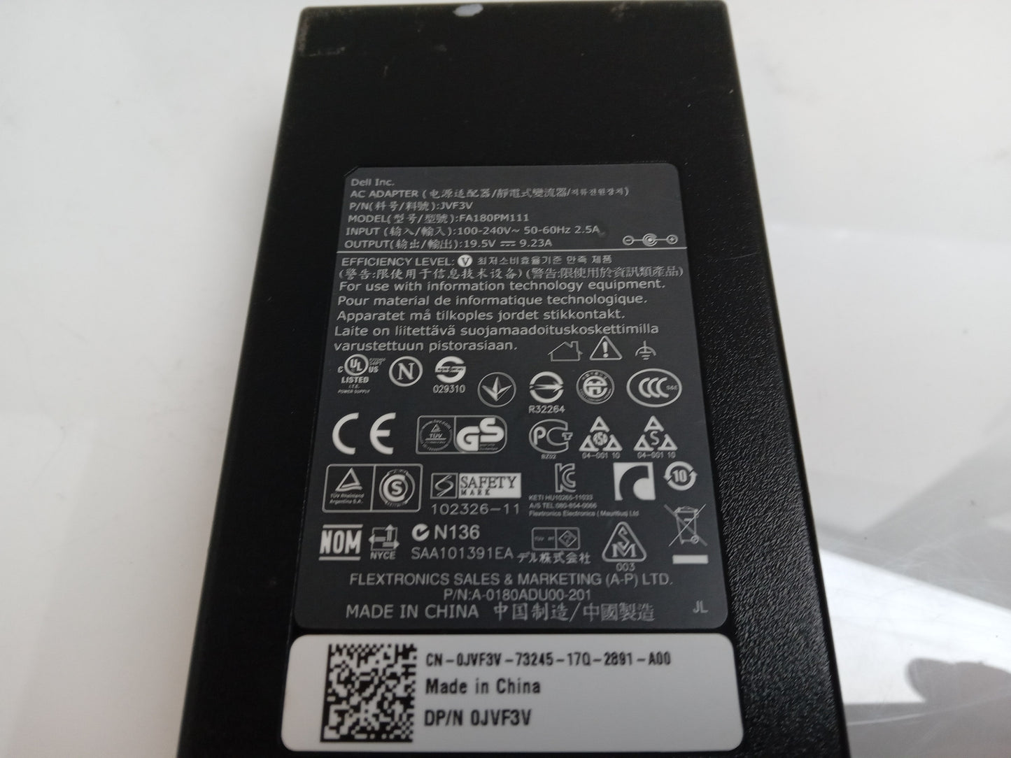 Dell 180W 19.5V 9.23A Laptop Power Adapter Charger FA180PM111 0JVF3V JVF3V