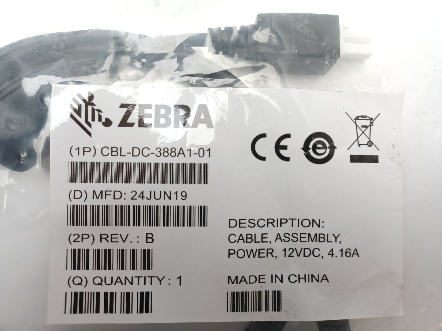 Zebra 12VDC 4.16A 4 Pin power Brick Cable CBL-DC-388A1-01