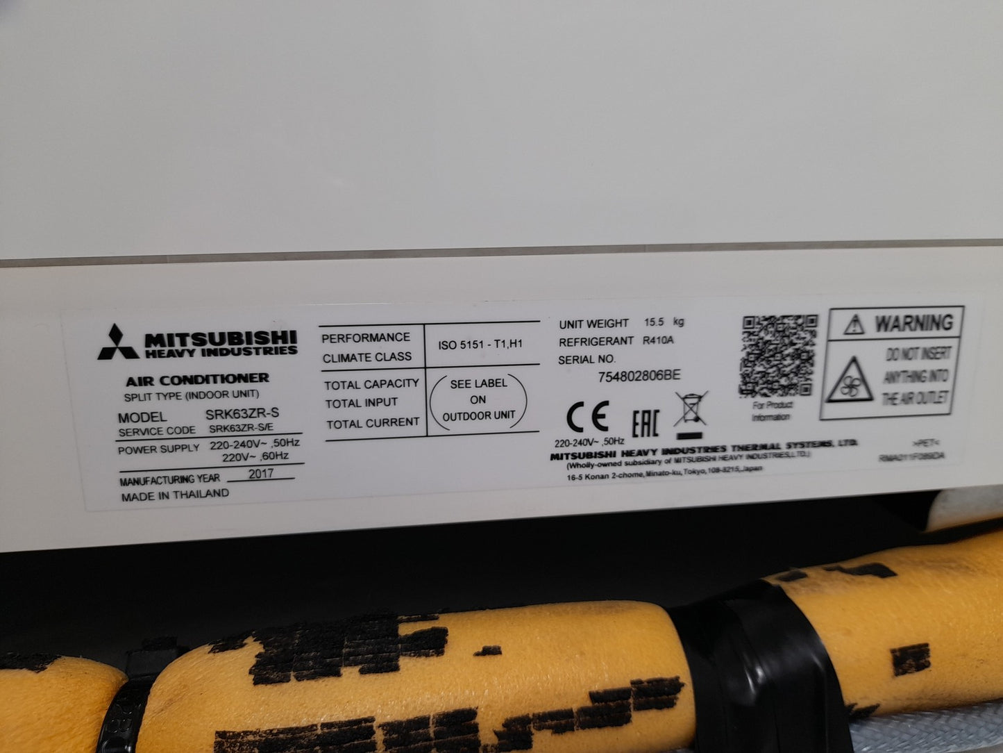 Mitsubishi Heavy Industries SRK63ZR-WF Air Conditioning System Indoor Unit Only