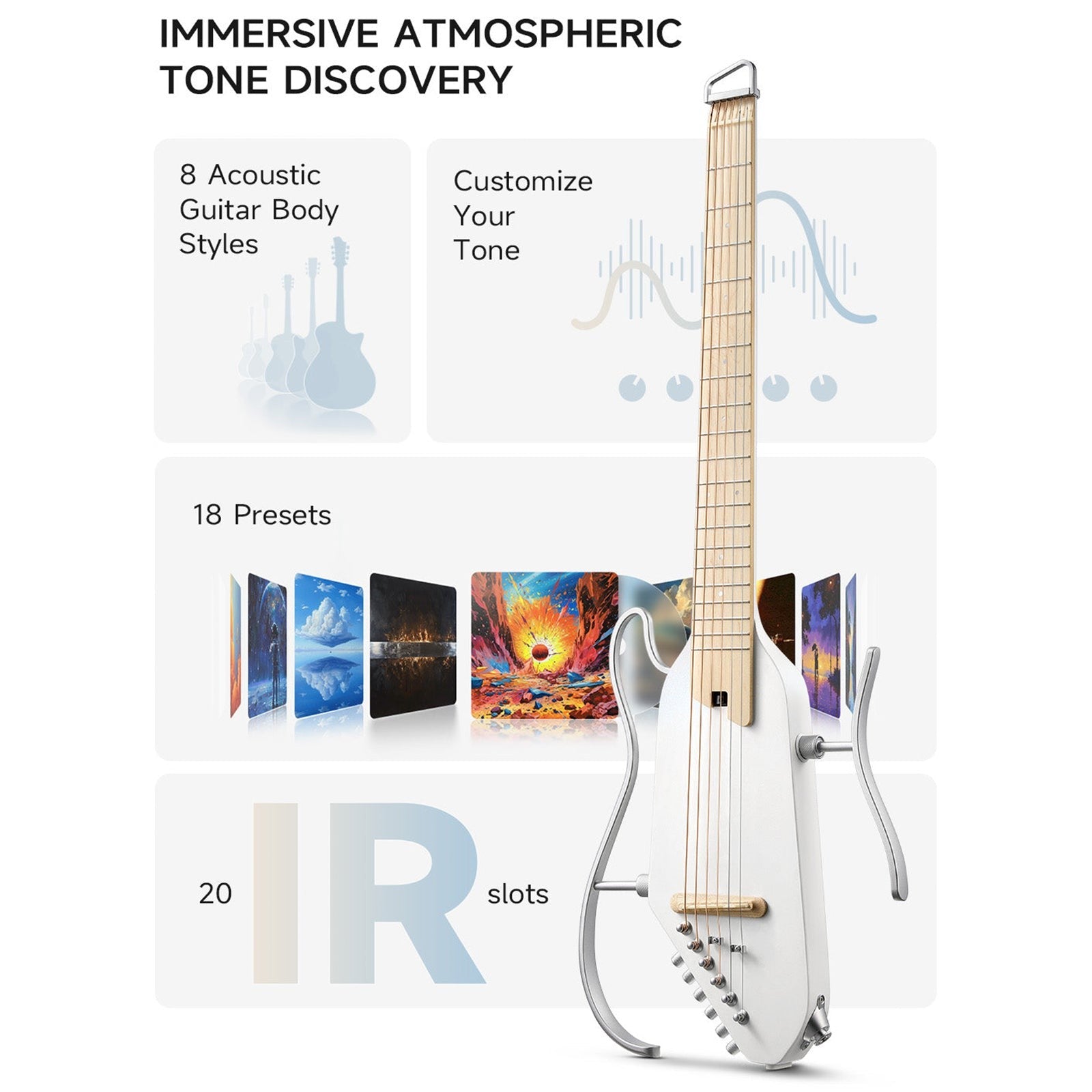 Donner HUSH-1PROWH Headless Electric Guitar ~ White