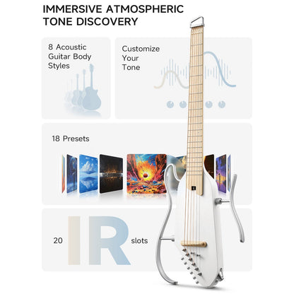 Donner HUSH-1PROWH Headless Electric Guitar ~ White