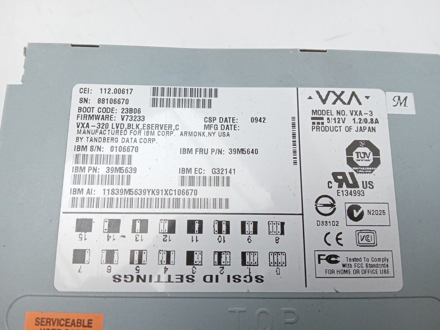 IBM VXA 320 Internal SCSI Tape Drive 39M5640 39M5639 VXA-3