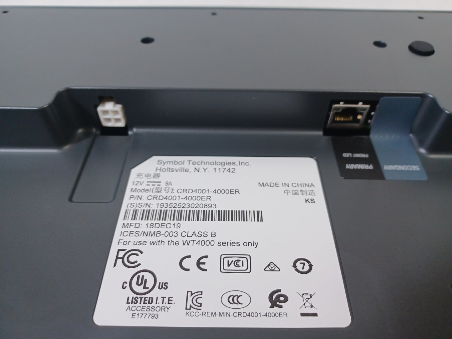 Zebra Symbol CRD4001-4000ER WT4090 WT41N0 4 Slot Charging Cradle - No PSU