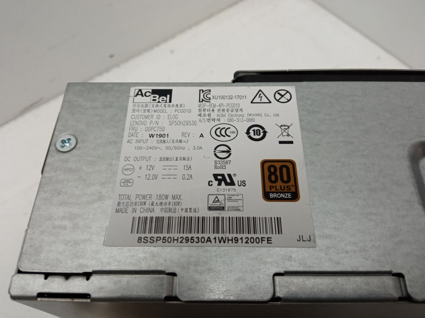 Lenovo IdeaCentre 510A 180W AcBel Power Supply Unit 00PC750 PCG010