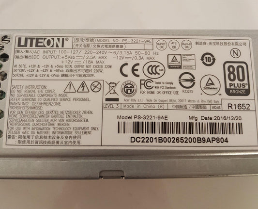 Acer Veriton X4630 X4650 220W LiteOn Power Supply Unit PS-3221-9AE