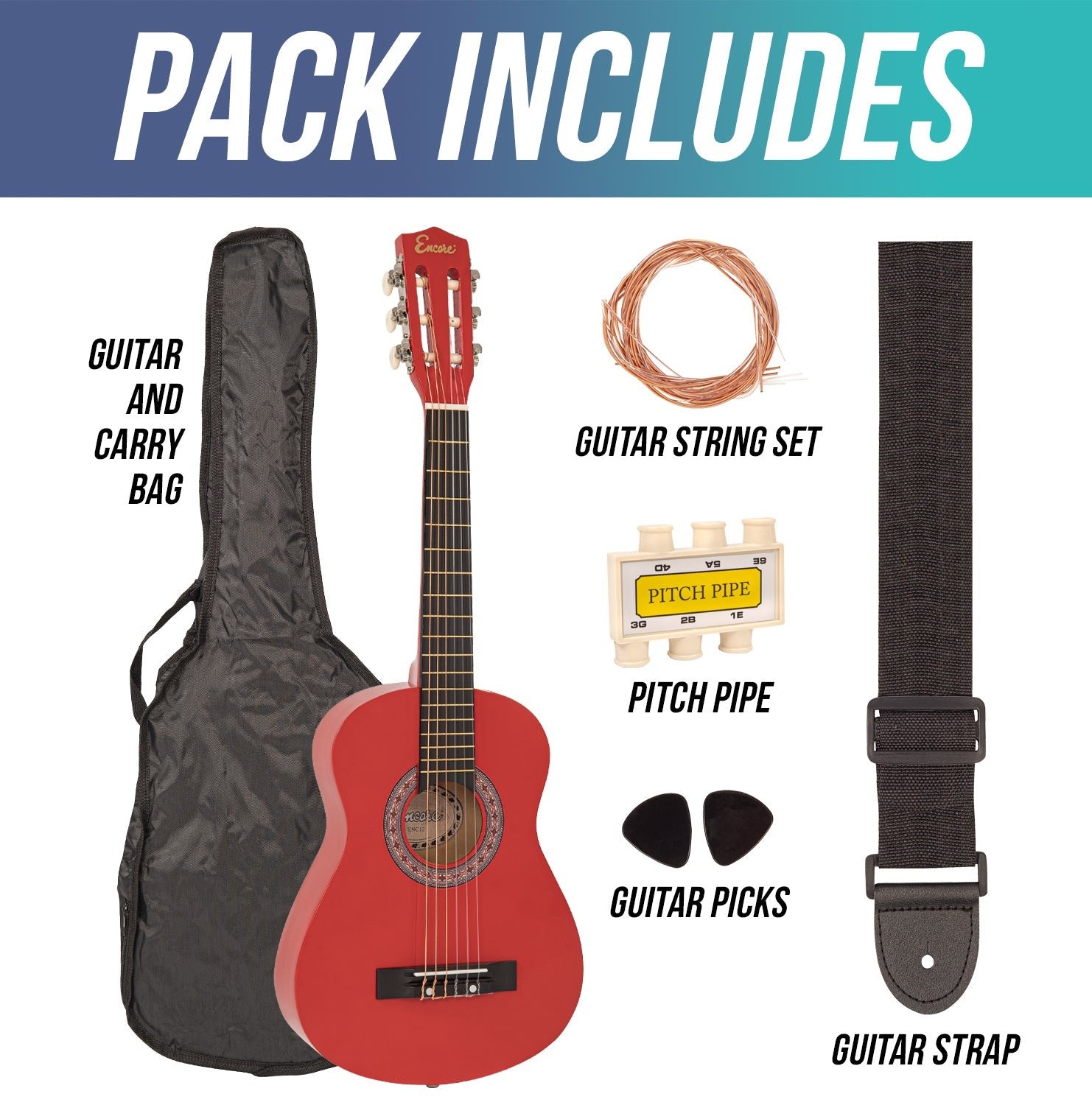 Encore Junior Size 30" Classic Guitar Pack ~ Red
