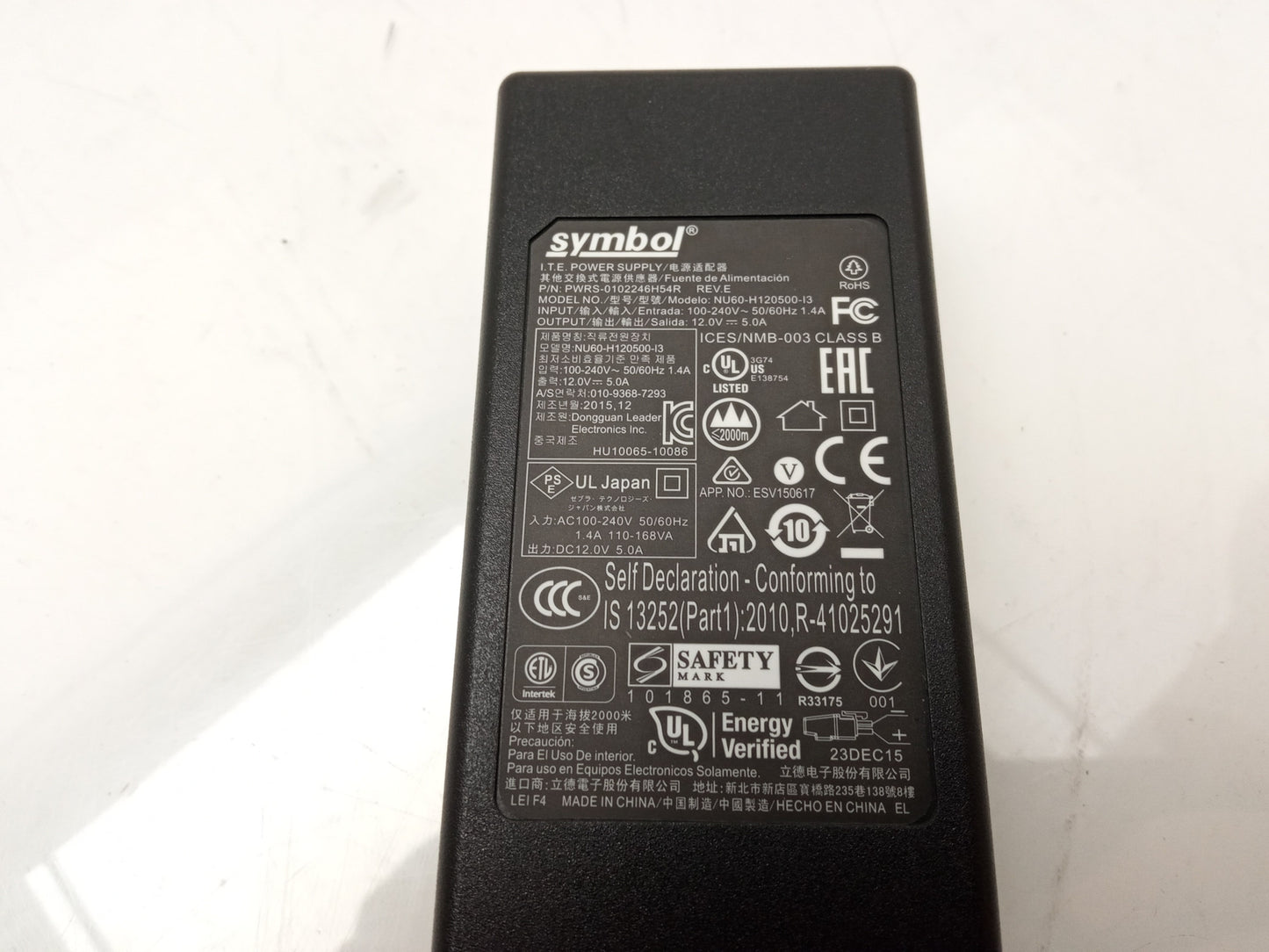 Symbol Power Adapter 12V 5A NU60-H120500-I3 PWRS-0102246H54R