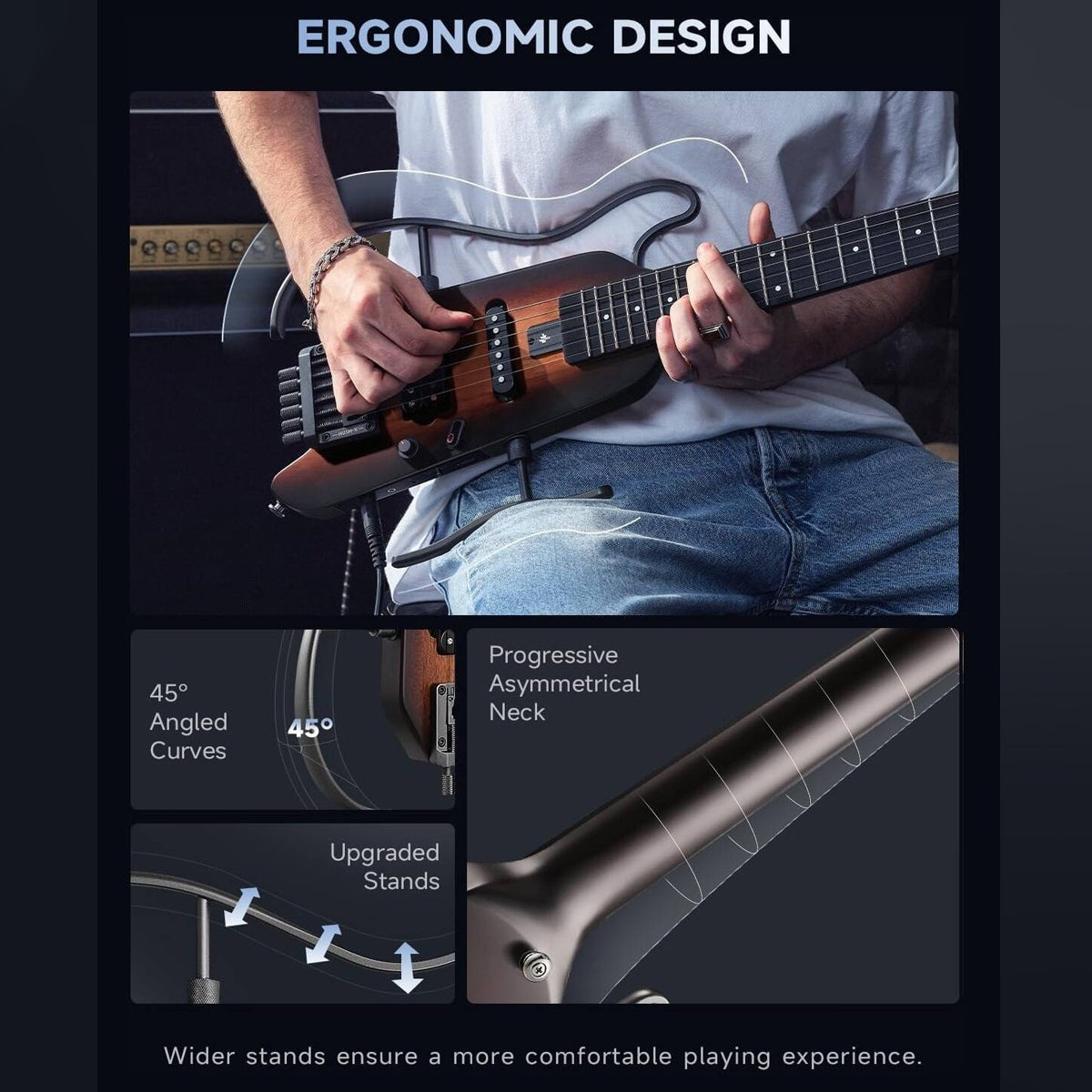 Donner HUSH-X Headless Electric Travel Guitar ~ Sunburst