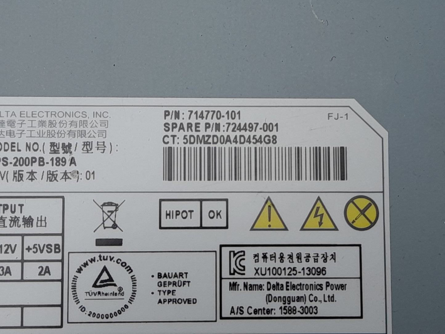 HP ProLiant MicroServer G8 200W Power Supply Unit 714770-101 DPS-200PB-189 A