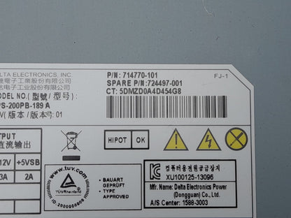 HP ProLiant MicroServer G8 200W Power Supply Unit 714770-101 DPS-200PB-189 A