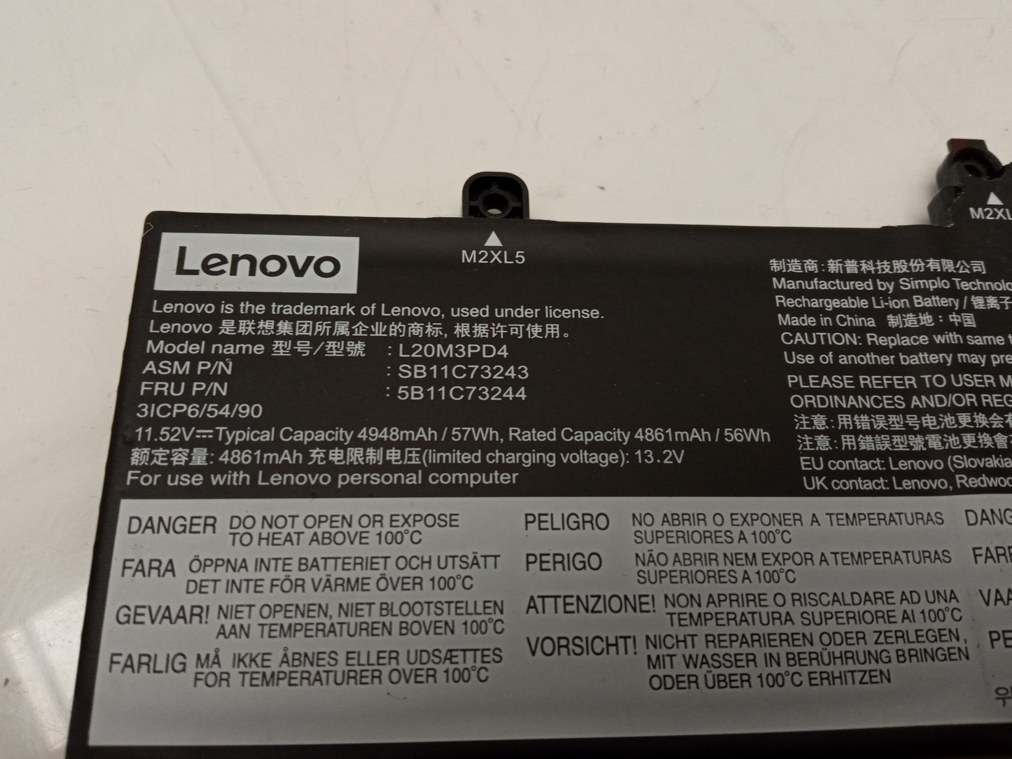 Lenovo 57Wh 11.52V 4861mAh Replacement Laptop Battery L20M3PD4