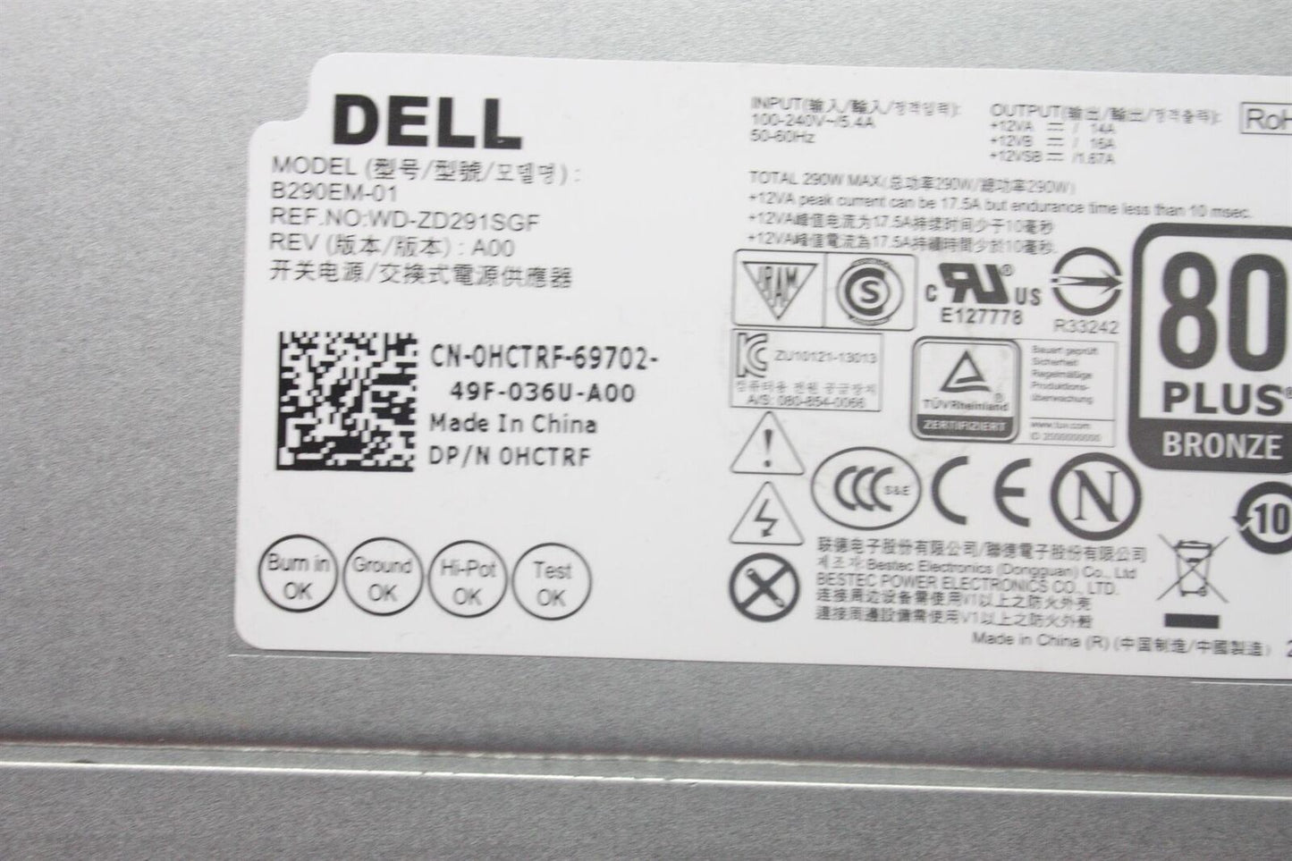 Dell Precision T1700 290W Power Supply Unit 0HCTRF HCTRF