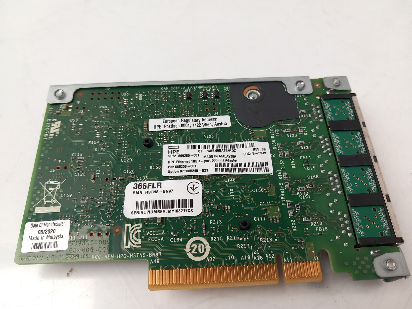 HPE 366FLR 1Gbe Ethernet Quad Port Network Card 669280-001 665238-001