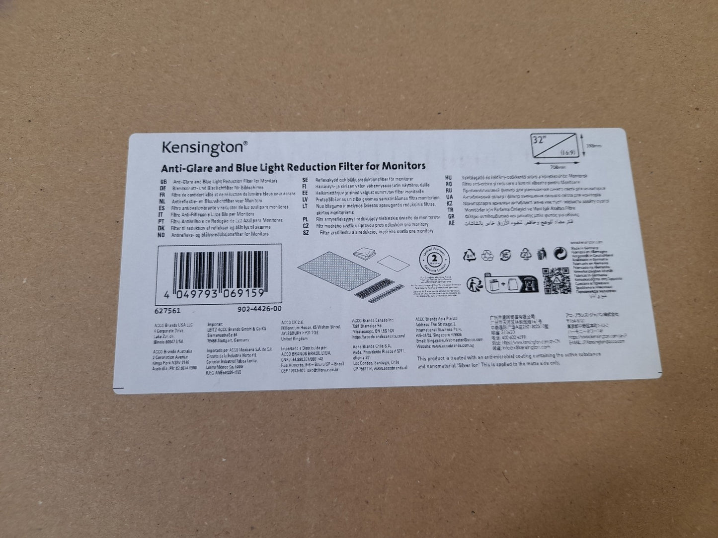 Kensington Anti-Glare and Blue Light Reduction Filter For 32" Monitors - 627561