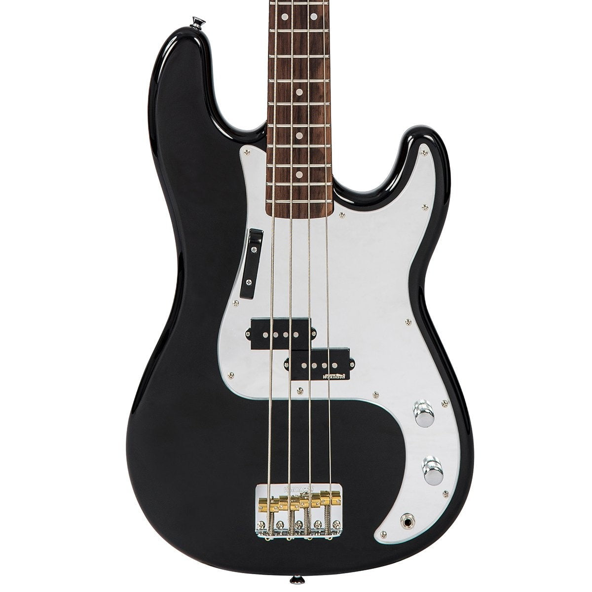 Vintage V4 V4BKL ReIssued Bass Guitar ~ Rocker Black / Mirror Scratchplate