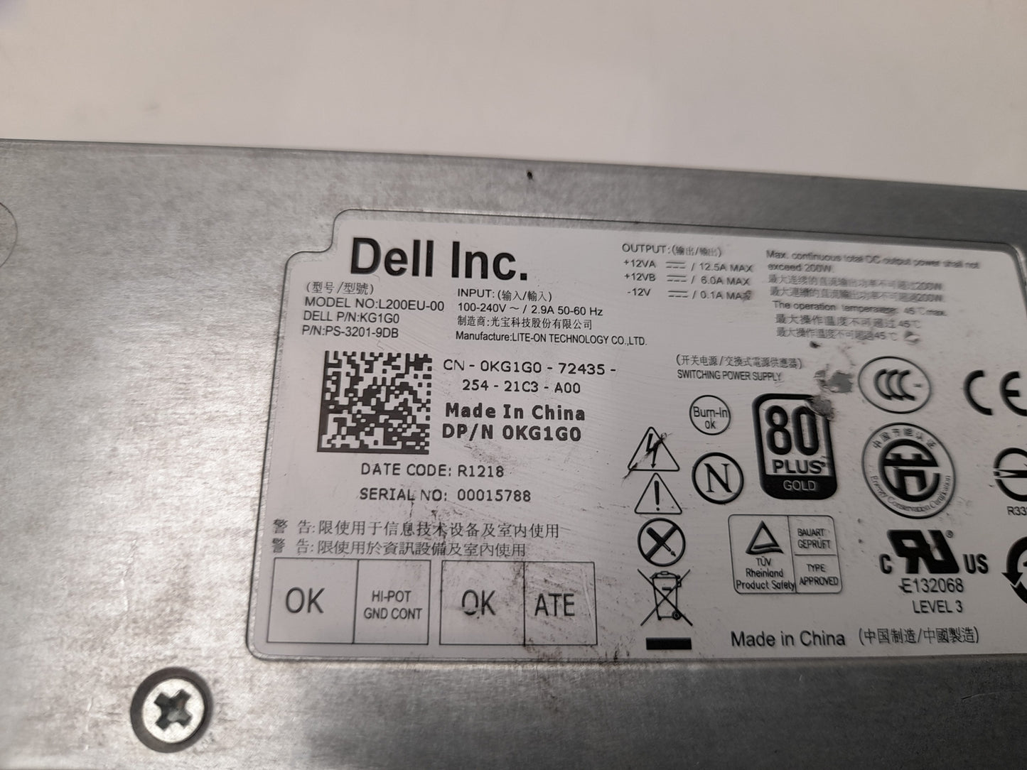 Dell Optiplex 7010 200W Power Supply Unit 0KG1G0 KG1G0