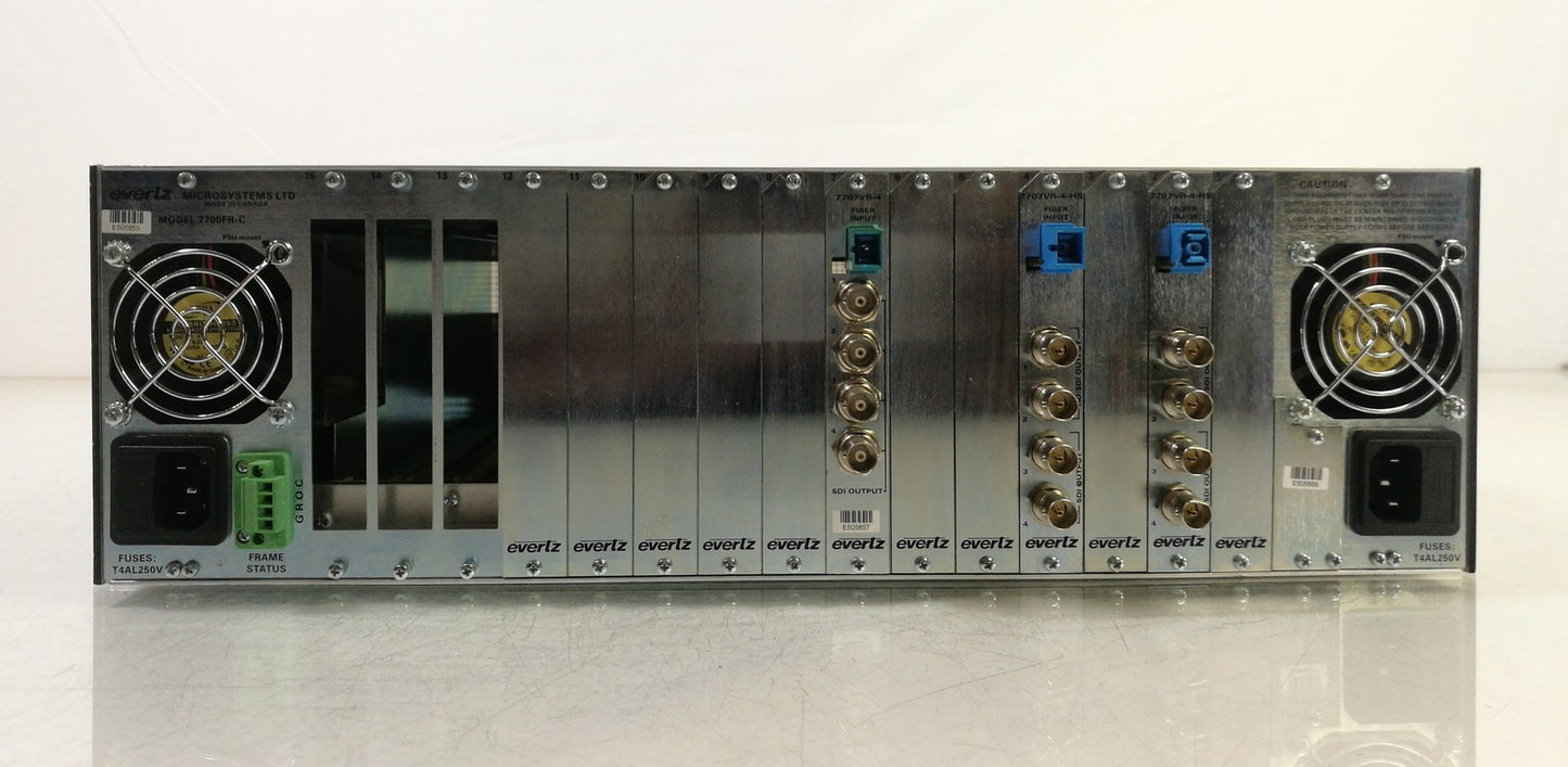 Evertz 7700FR-C Chassis W/ 2x Evertz 7700/7800 VistaLINK 7707MT-HD2 Fiber