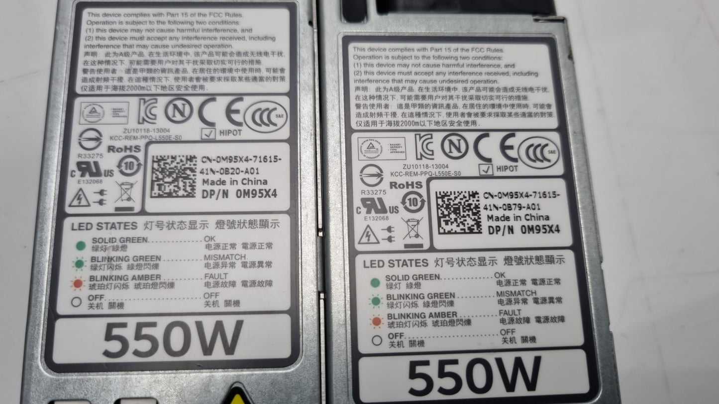 2x Dell PowerEdge R420 550W Server Power Supply Unit 0M95X4 M95X4