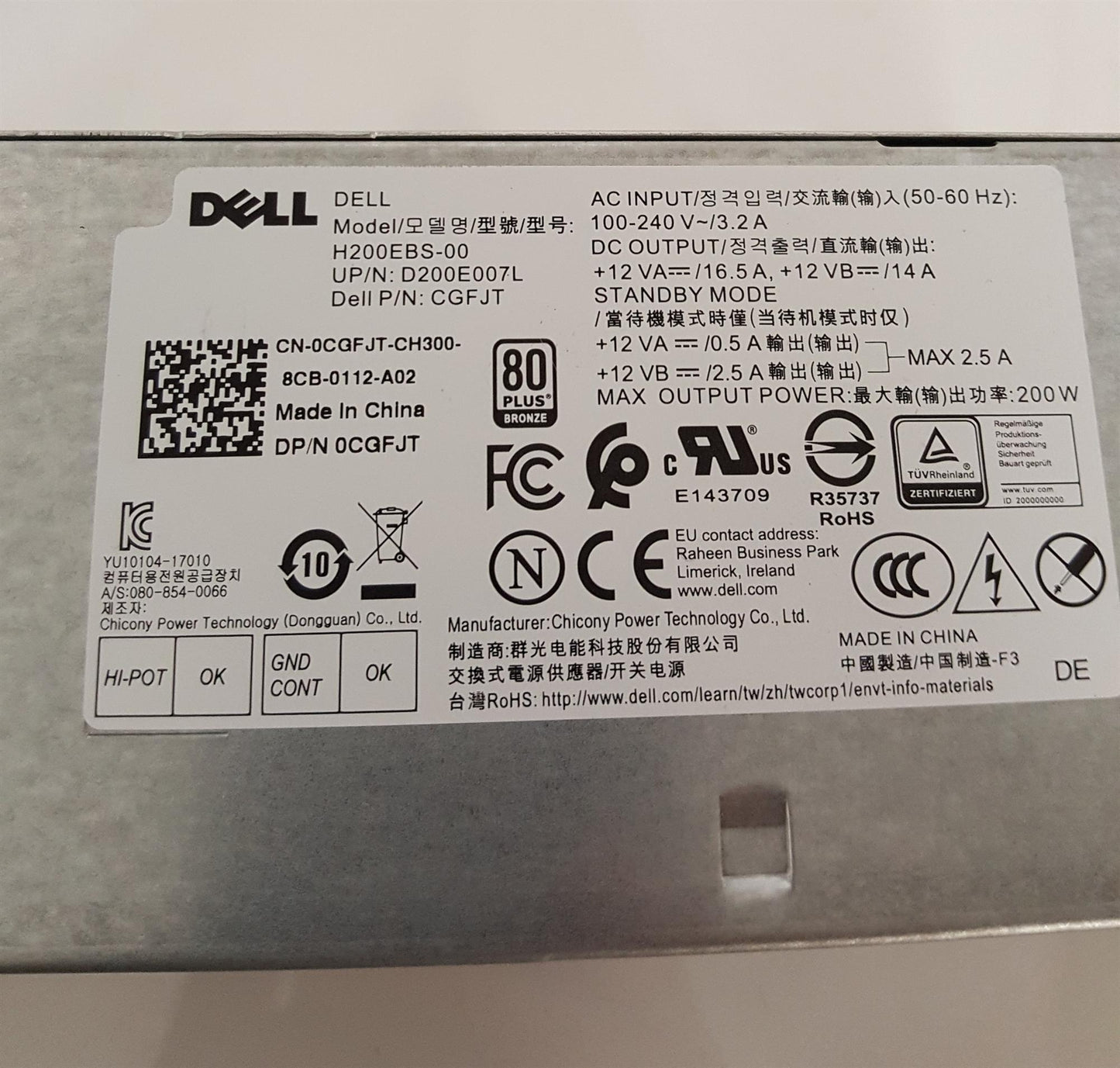 Dell Optiplex 3060 200W Power Supply Unit 0CGFJT CGFJT