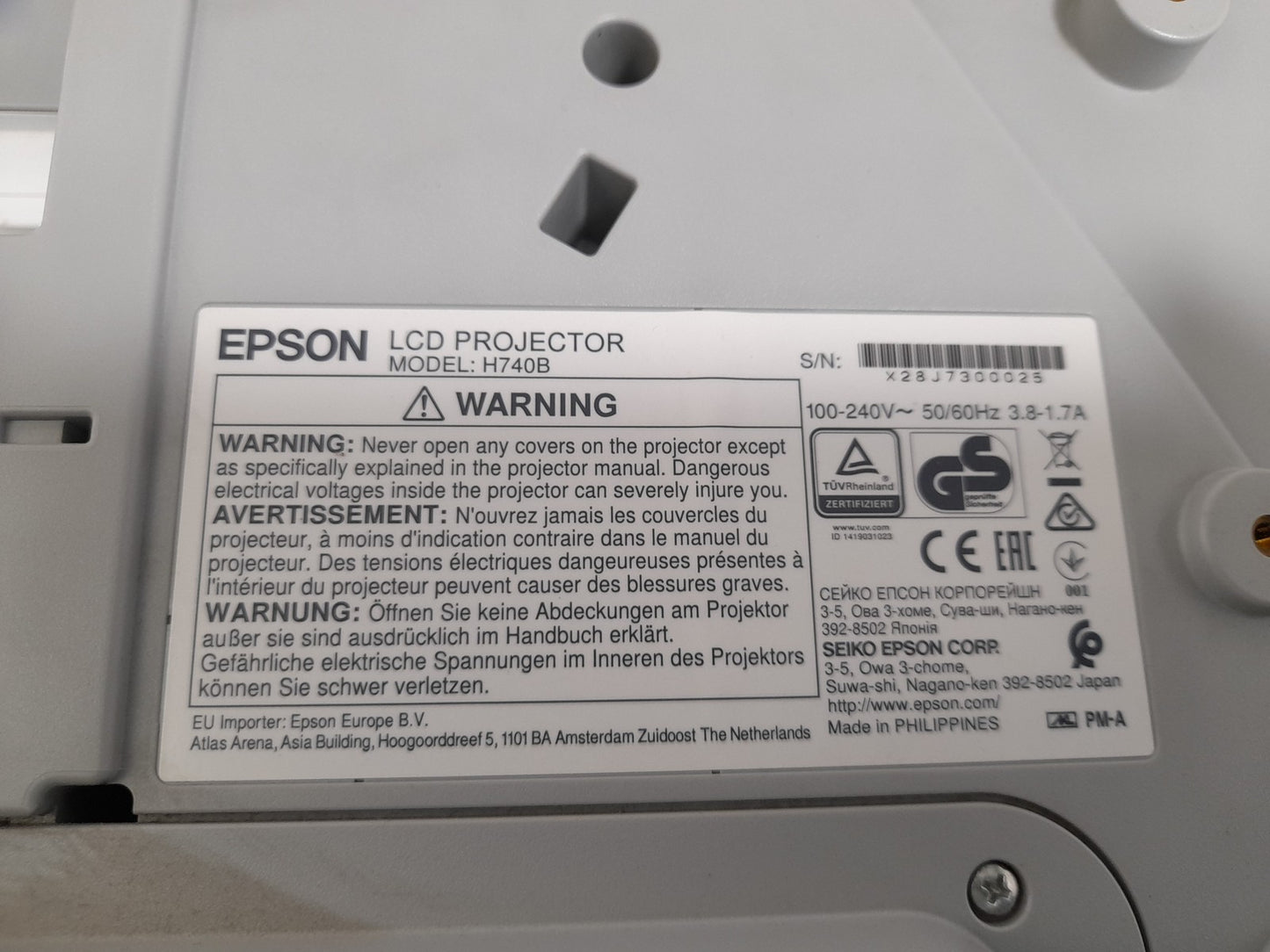 Epson H740B EB-695WI Short Throw Projector - 3066 Lamp Hours
