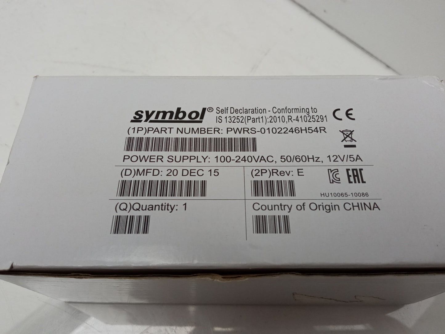Symbol Power Adapter 12V 5A NU60-H120500-I3 PWRS-0102246H54R