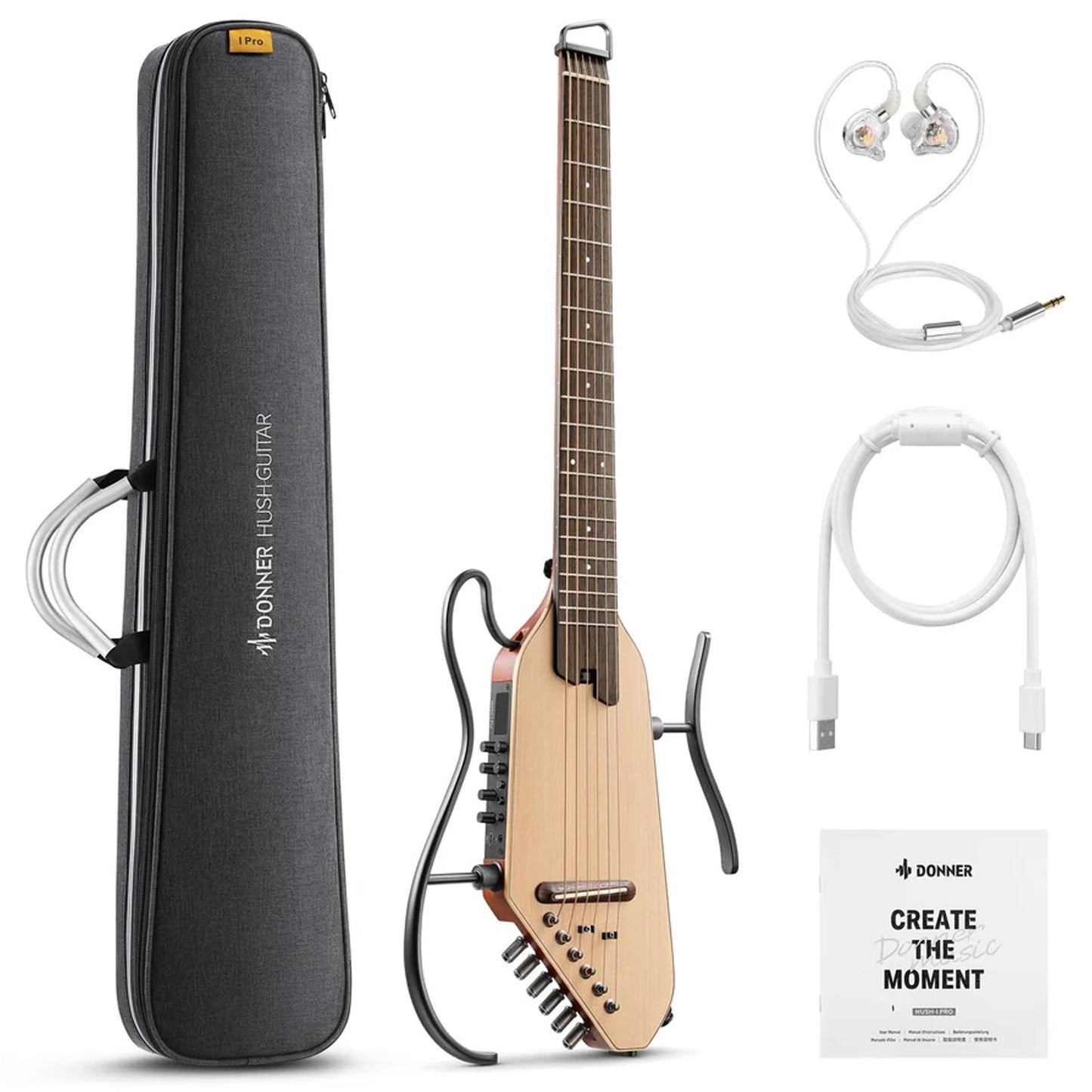 Donner HUSH-1PRONAT Headless Electric Guitar ~ Natural