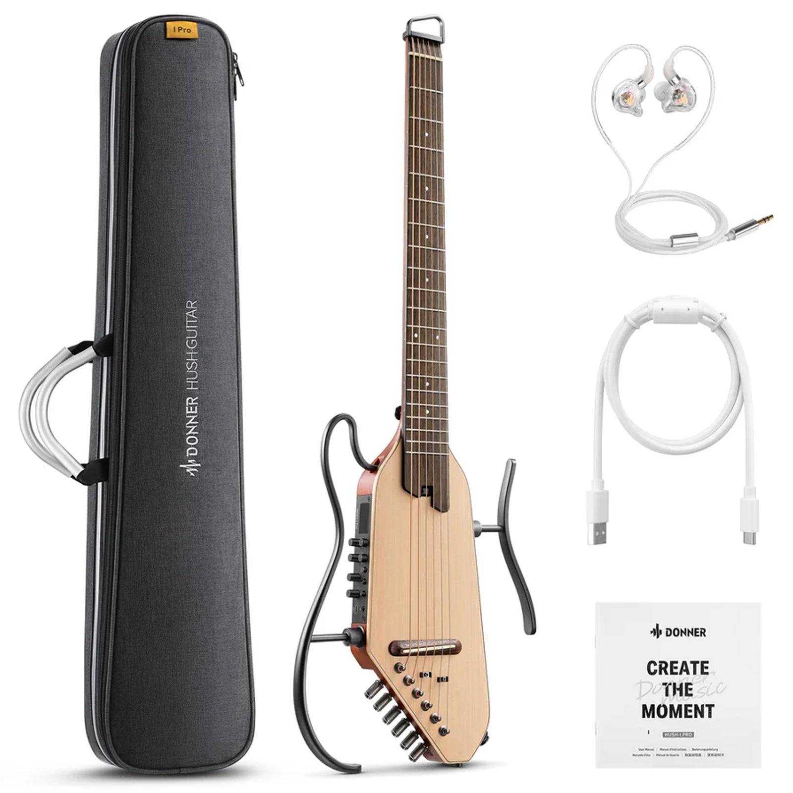 Donner HUSH-1PRONAT Headless Electric Guitar ~ Natural