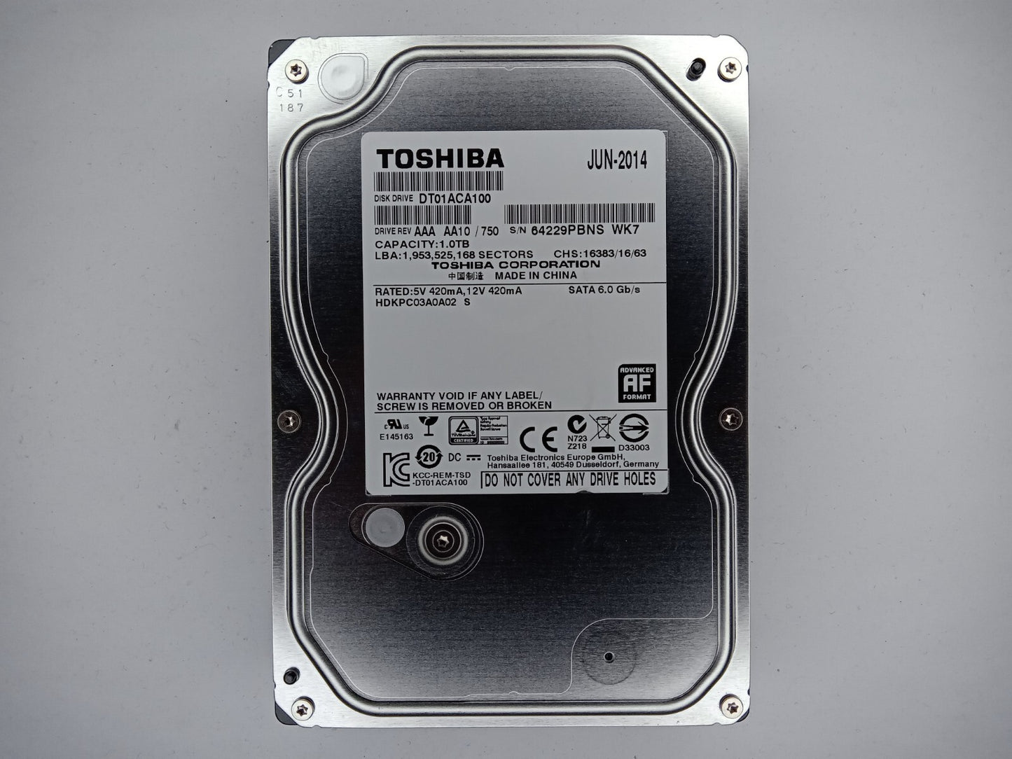 Toshiba DT01ACA100 1TB 3.5" Desktop Hard Drive SATA