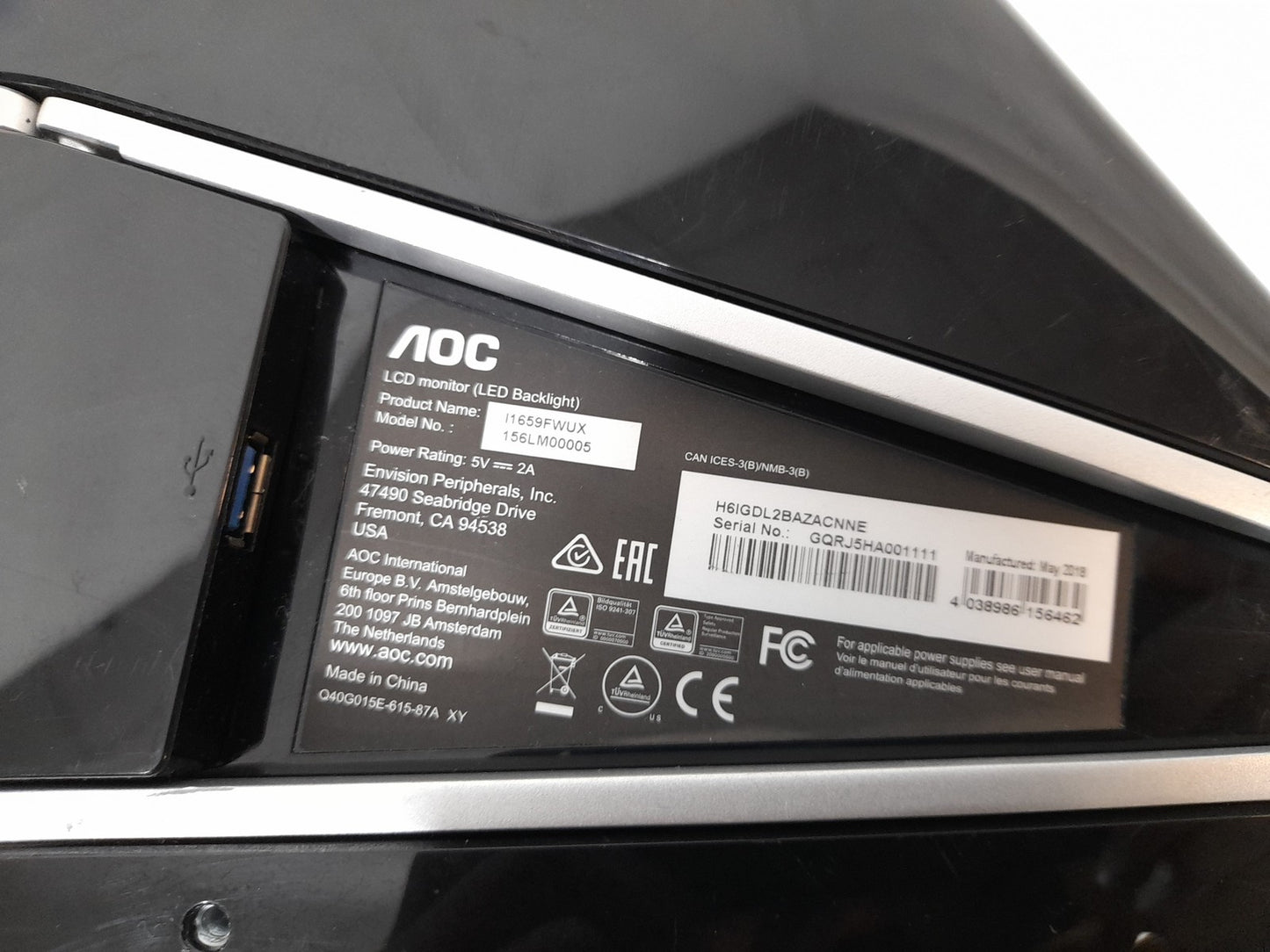 AOC 156LM00005 15.6" 1920 x 1080 LED USB Monitor With Stand