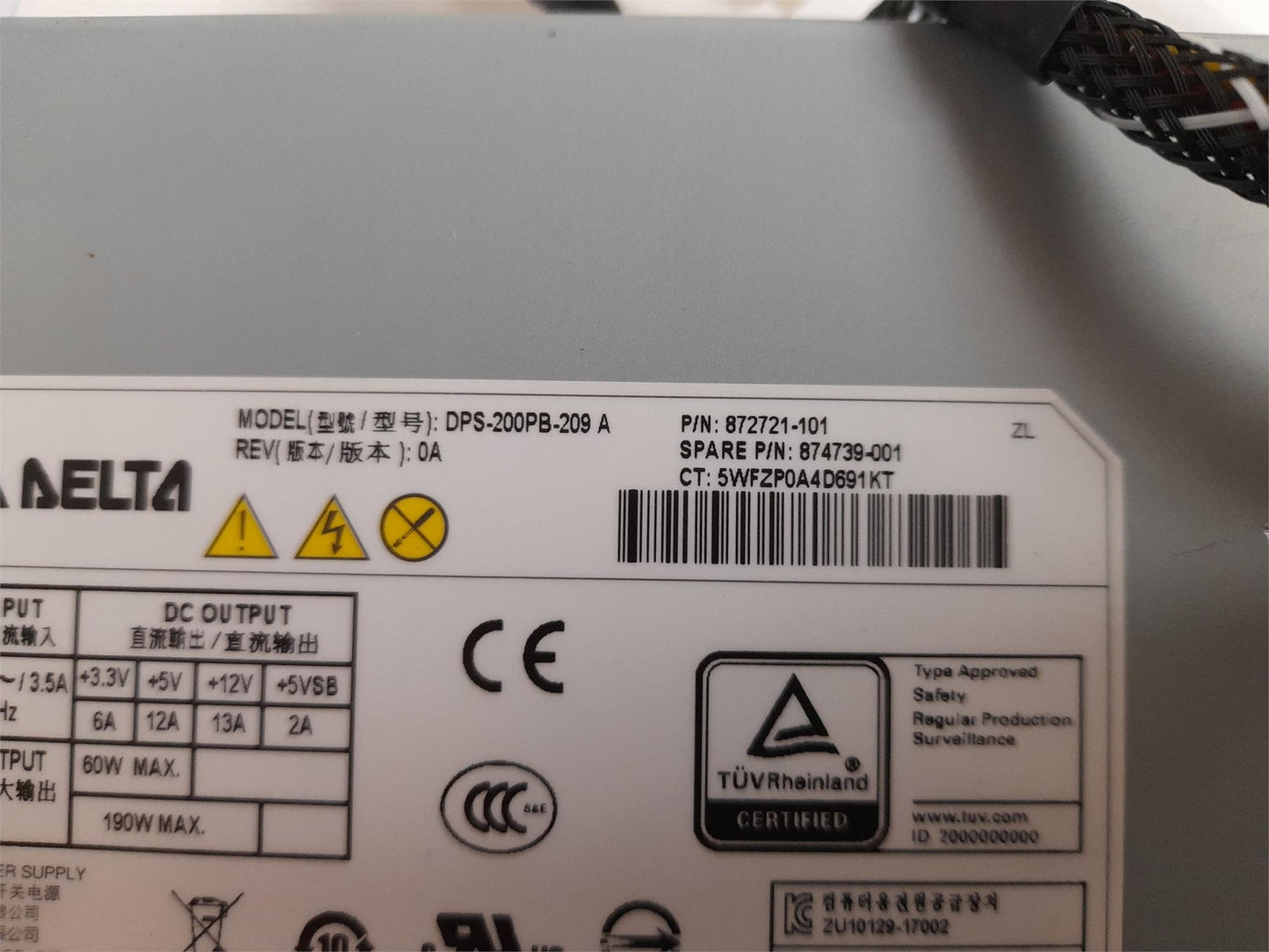 HP ProLiant MicroServer G10 200W Server Power Supply 872721-101 DPS-200PB-209 A