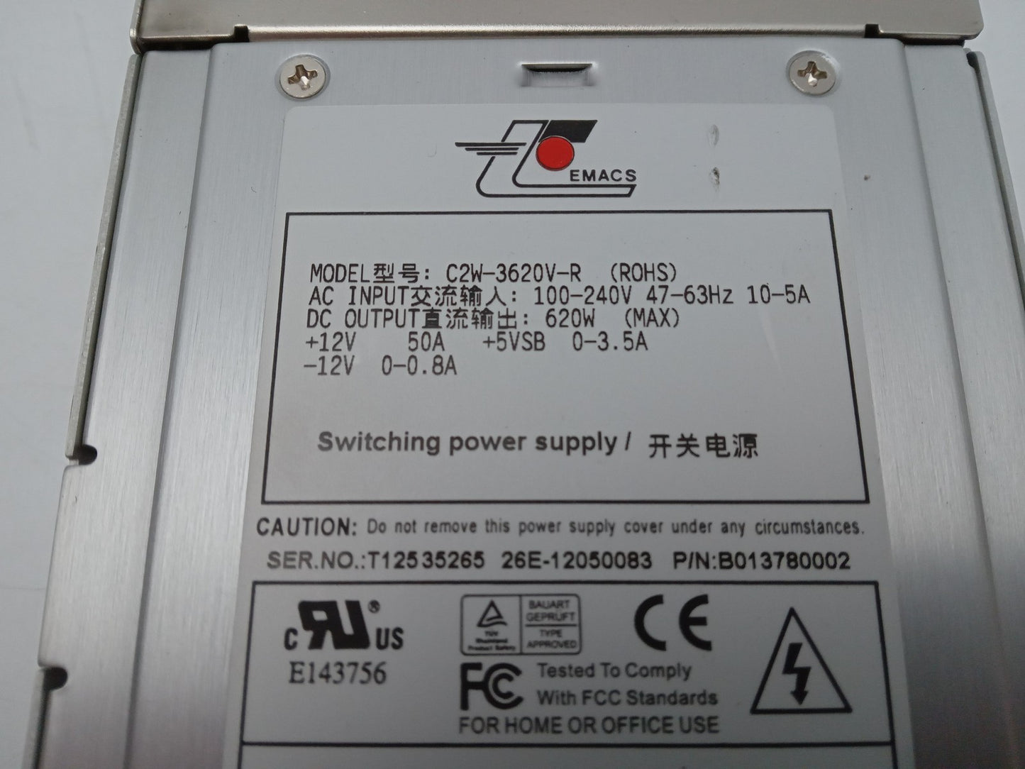 EMACS C2W-3620V-R 630W PSU Server Power Supply Unit