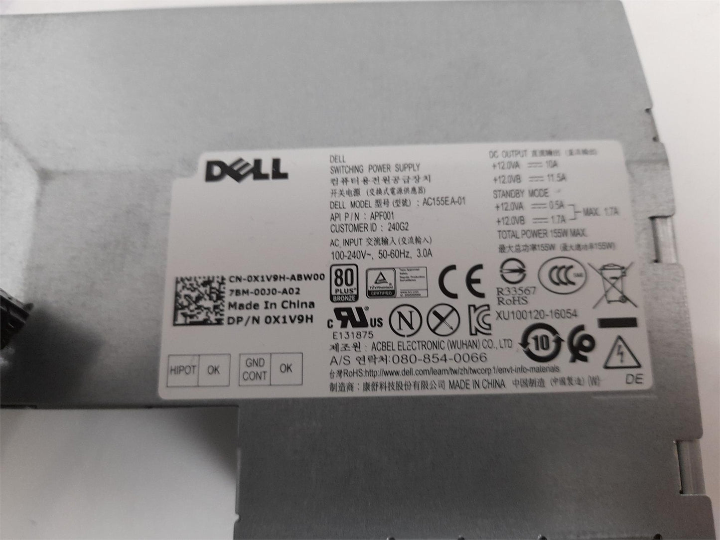 Dell OptiPlex 3240 3440 7440 AiO 155W AC155EA-01 PSU Power Supply 0X1V9H X1V9H