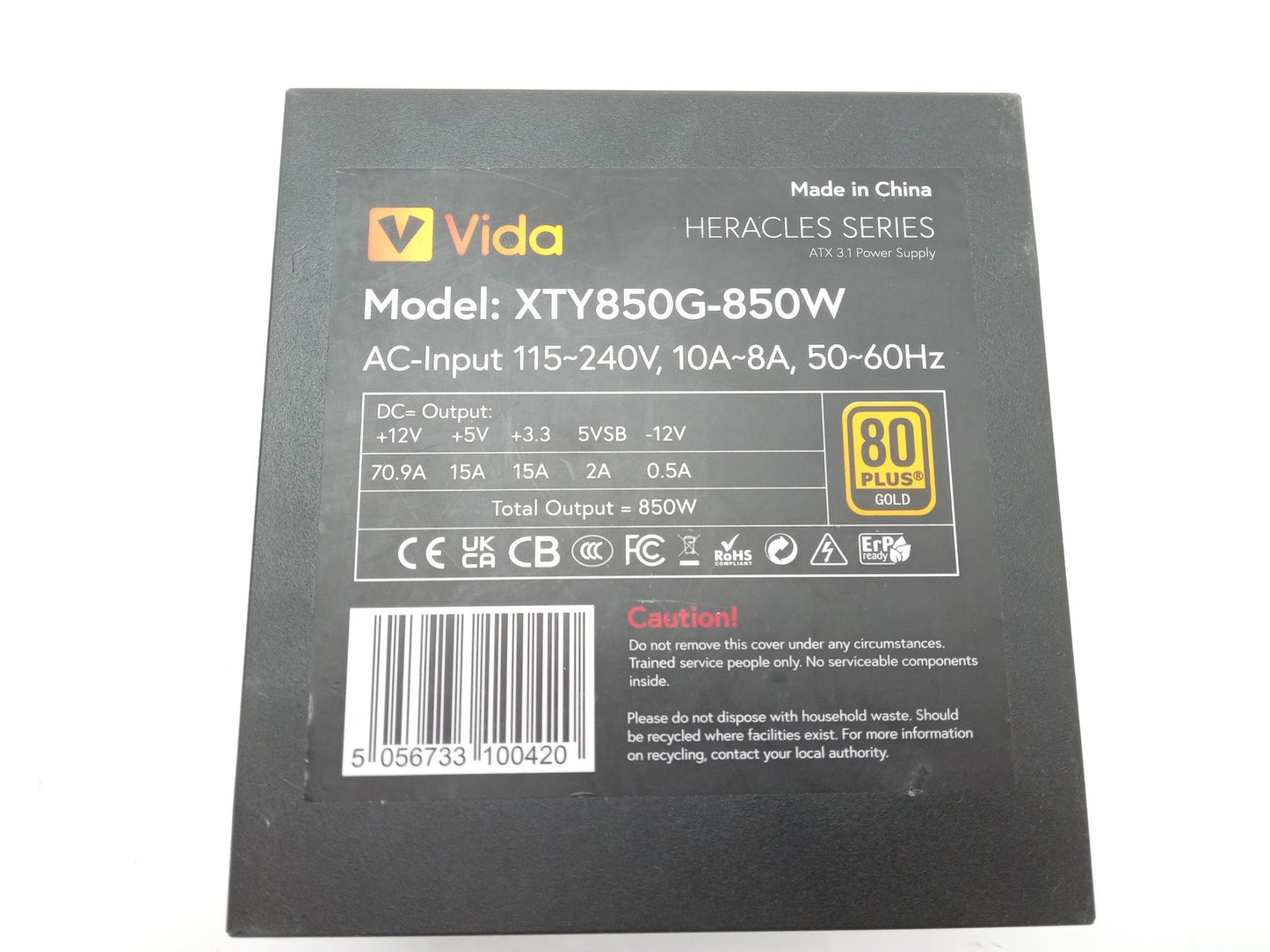 Vida Heracles Series 850W ATX Modular Desktop PC Power Supply Unit XTY850G-850W