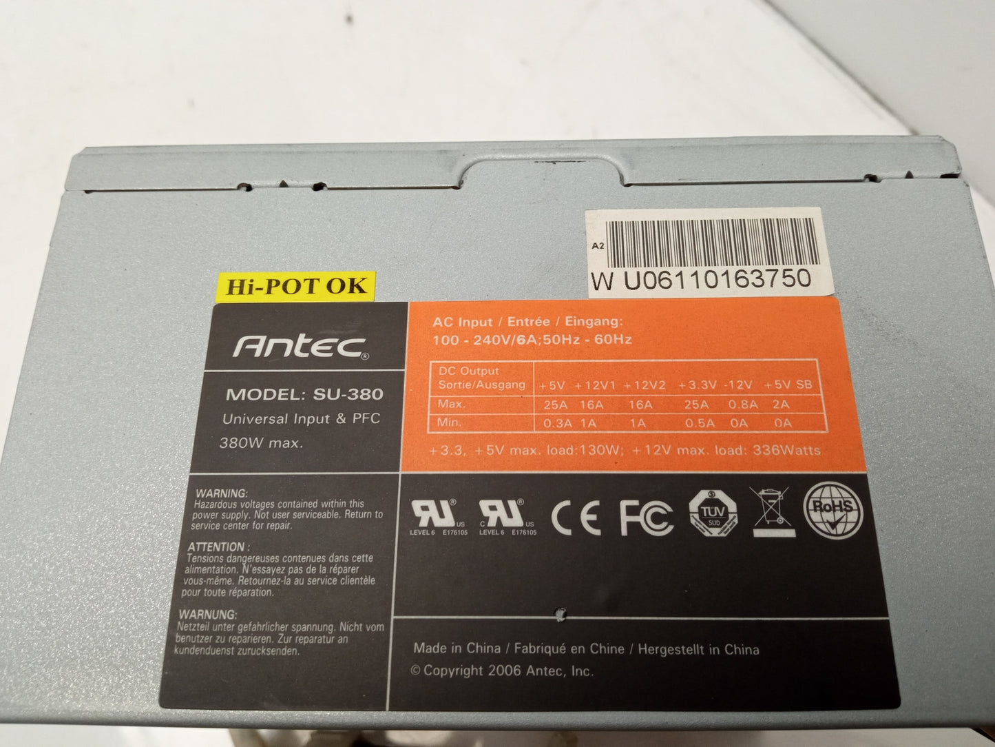 Antec SU-380W 380W ATX Desktop PC Computer Power Supply Unit