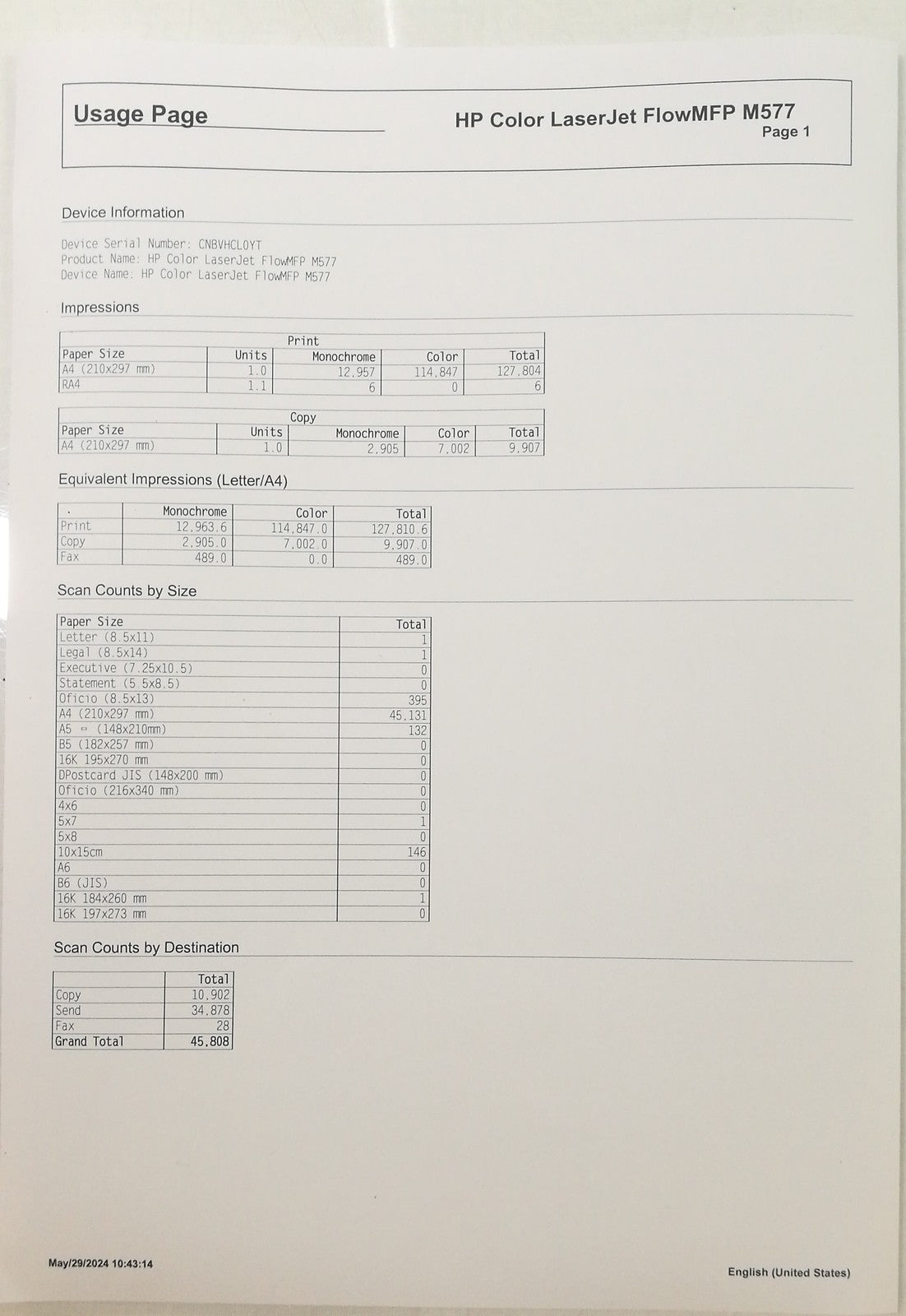 HP Colour LaserJet Enterprise Flow MFP M577 A4 Colour Laser Printer - B5L54A