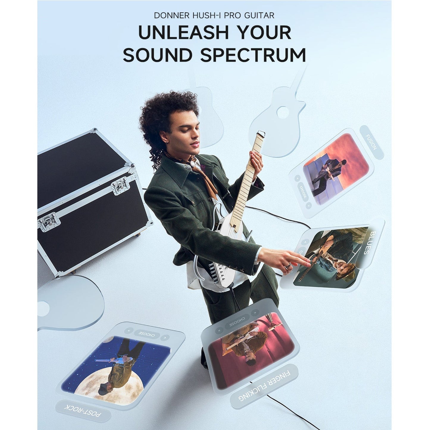 Donner HUSH-1PROWH Headless Electric Guitar ~ White