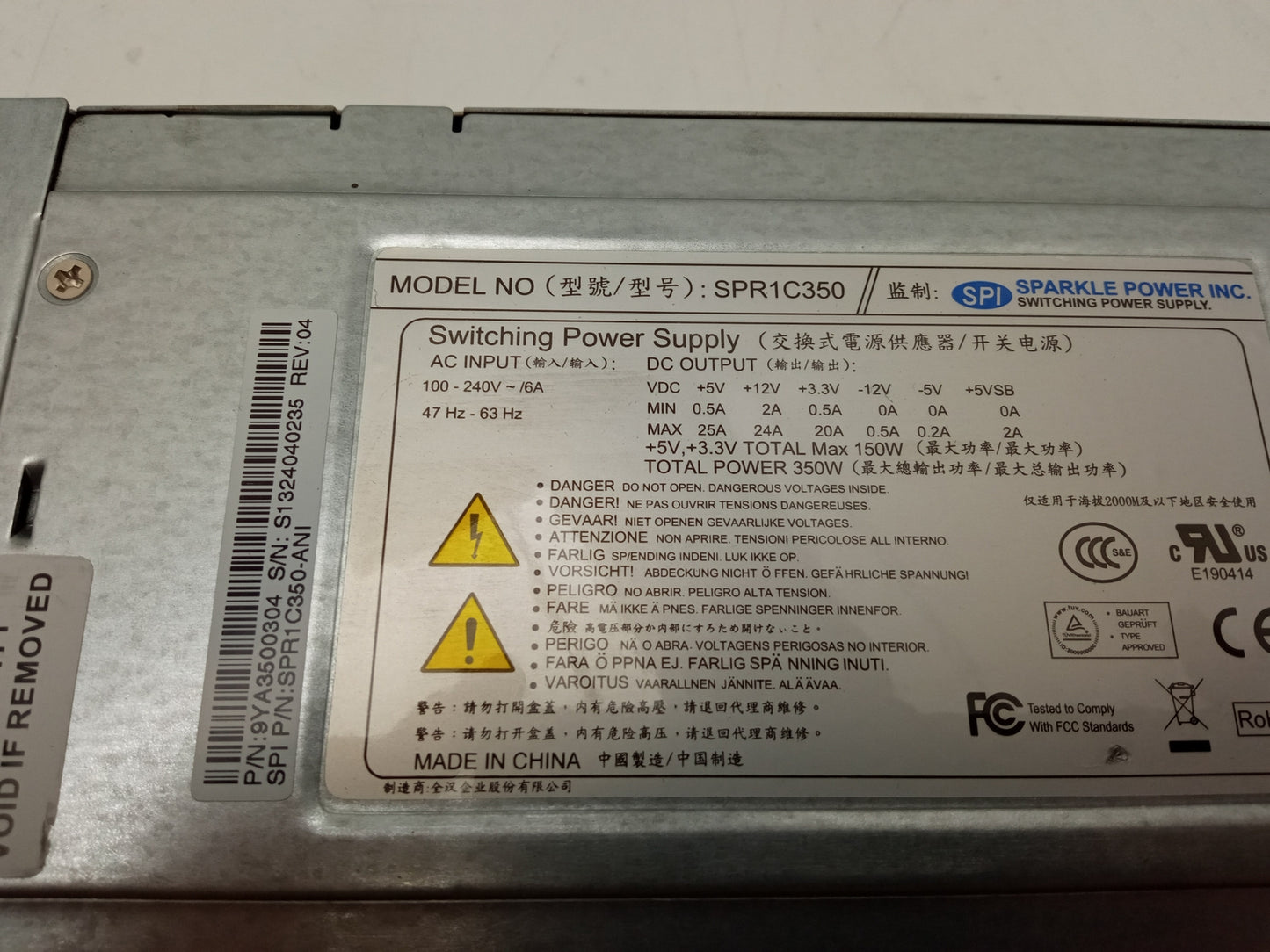 Sparkle SPR1C350 350W Hot Swap Power Supply Unit SPR1C350-ANI