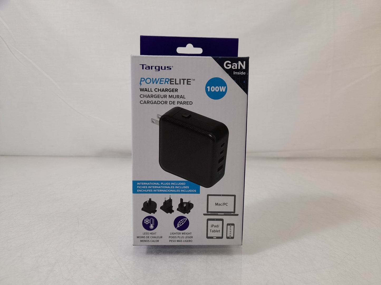 Targus APA109GL 100W GaN USB-C Wall Charger - With International Travel Plugs