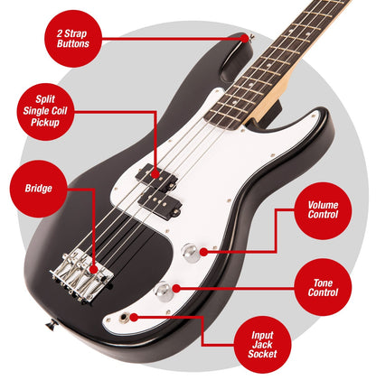 Encore Blaster E40 Bass Guitar Pack ~ Gloss Black