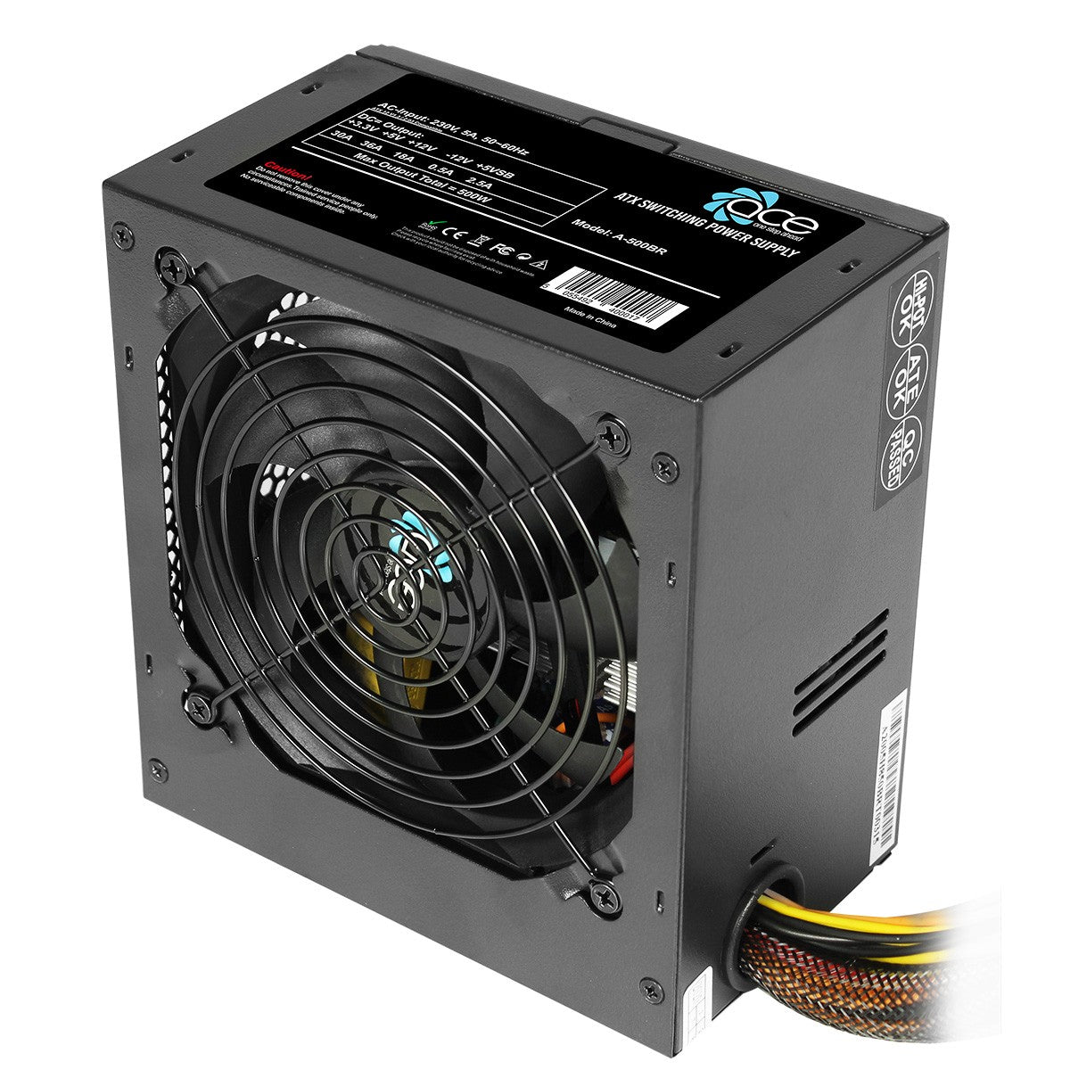 ACE 500W Black ATX Desktop Gaming PC - PSU Power Supply 120mm Red Cooling Fan