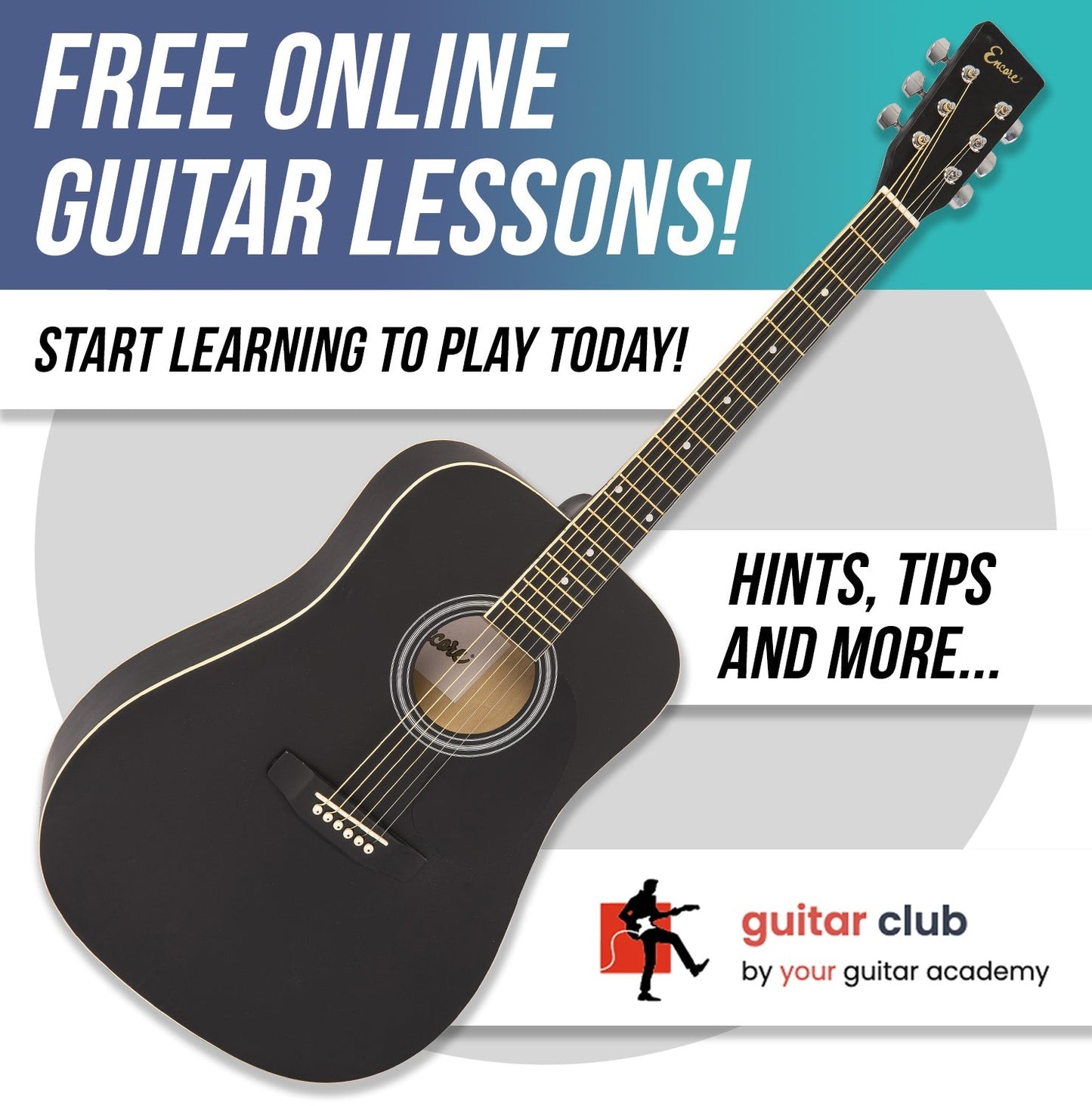 Encore Dreadnought Outfit Black Guitar - With Carry Case