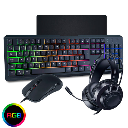 CiT Rainbow USB RGB Gaming Keyboard And Mouse Headset Pad Combo Set