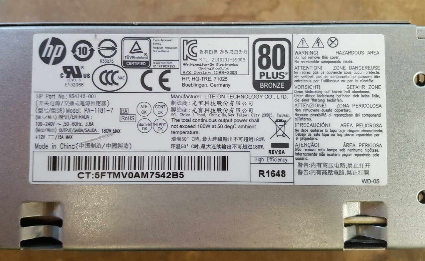 HP ProDesk 400 G4 180W Power Supply Unit 854142-001