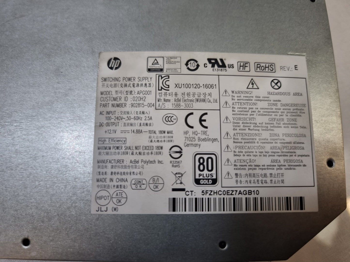 HP EliteOne 800 G3 180W AIO Desktop Power Supply 902815-004