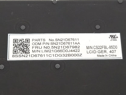 Lenovo German QWERTZ Laptop Keyboard 5N21D67982 SN21D67611