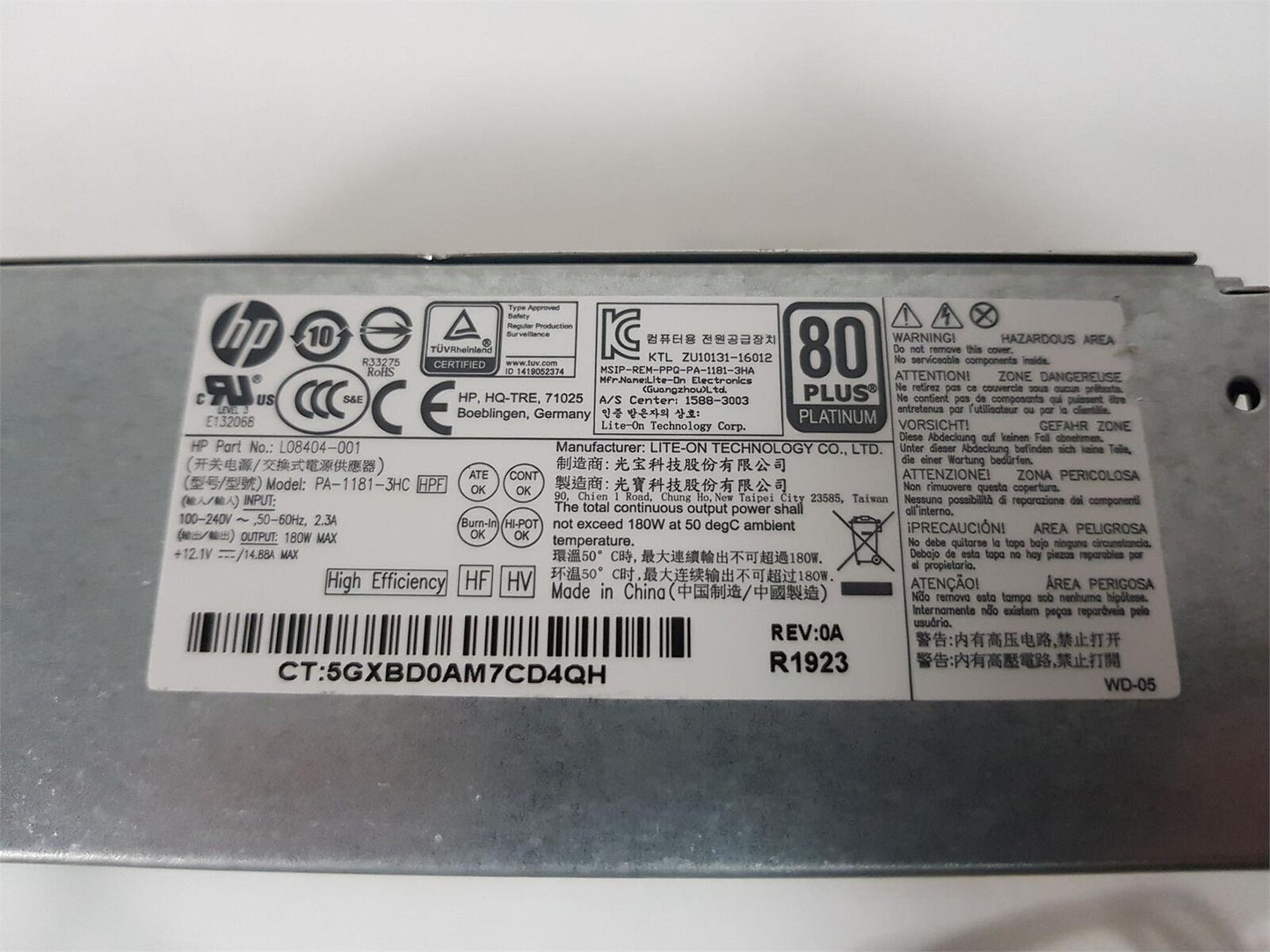 HP ProDesk 600 G4 180W Power Supply Unit L08404-001