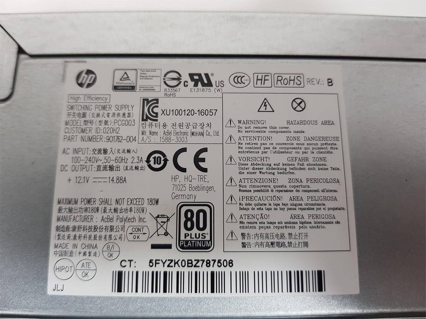 HP EliteDesk 800 G3 180W Power Supply Unit 901762-004