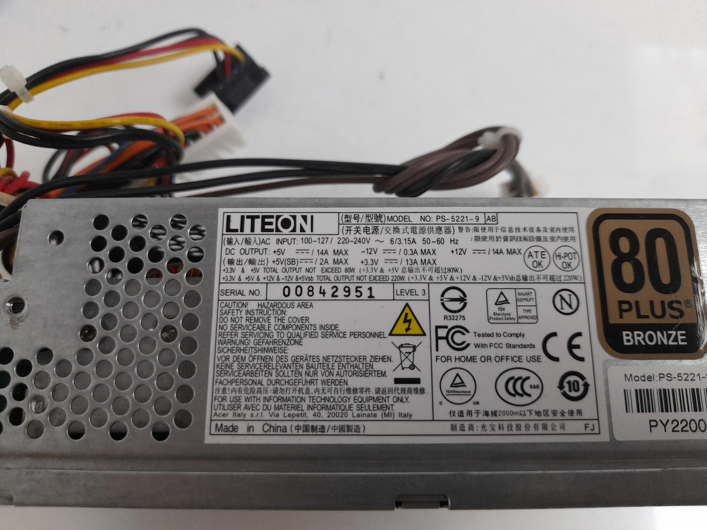 LiteOn PS-5221-9AB 220W Desktop PC Computer Power Supply Unit