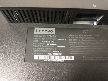 Lenovo ThinkVision T24v-20 24" HDMI DP VGA 1920x1080 Monitor With Stand