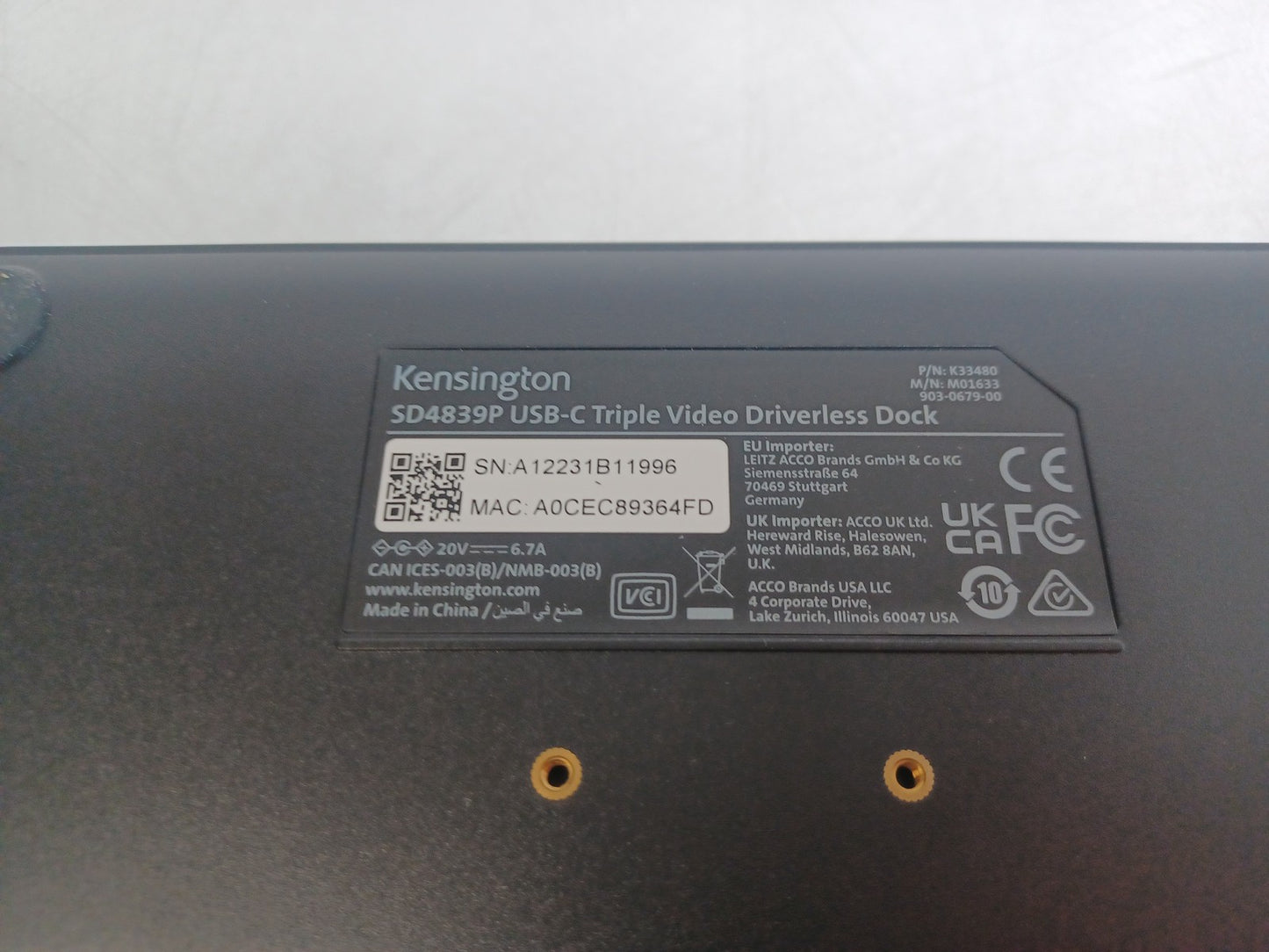 Kensington SD4839P Triple Video Dock USB-C 3.2 Gen 2 1x HDMI 2x DP LAN